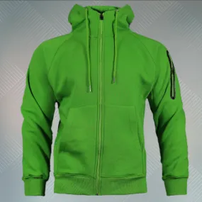 Lime Green Unbasic Fleece Stash Pocket Sunset Park Tapered Zipper Hoodie | Fleece Safety Lime Green Hoodie