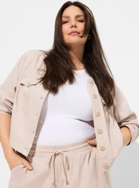 Linen Cropped Collarless Jacket