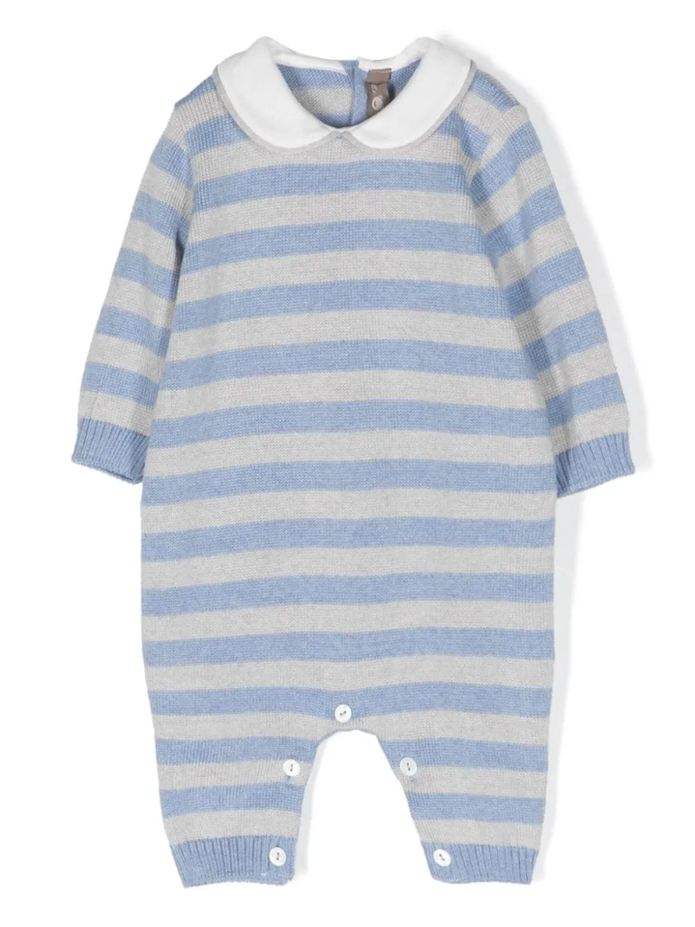 Little Bear stripe-print virgin wool romper - Blue