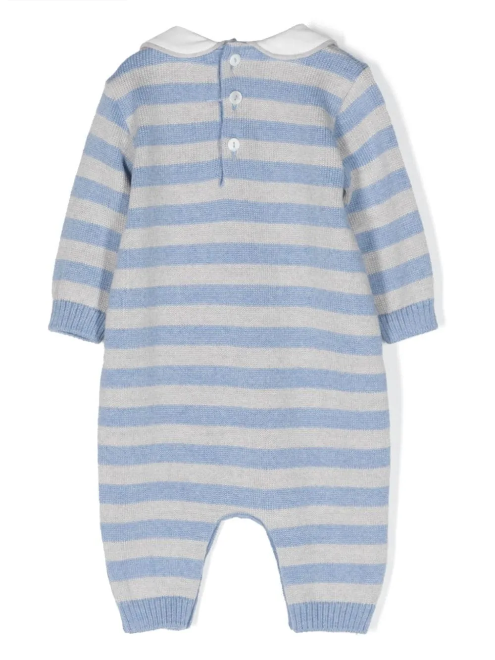 Little Bear stripe-print virgin wool romper - Blue