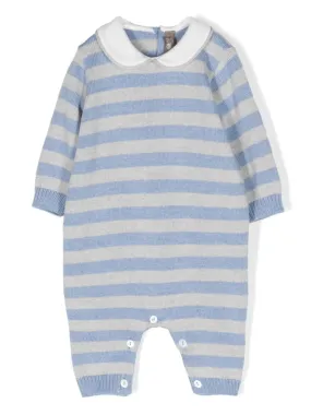 Little Bear stripe-print virgin wool romper - Blue