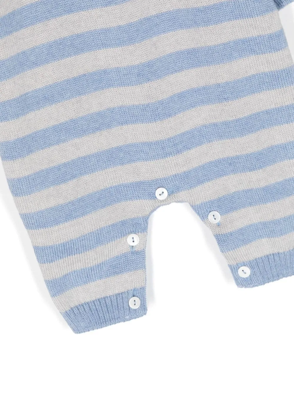 Little Bear stripe-print virgin wool romper - Blue