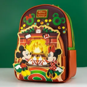 Loungefly x Disney Mickey and Minnie Christmas Fireplace Mini Backpack