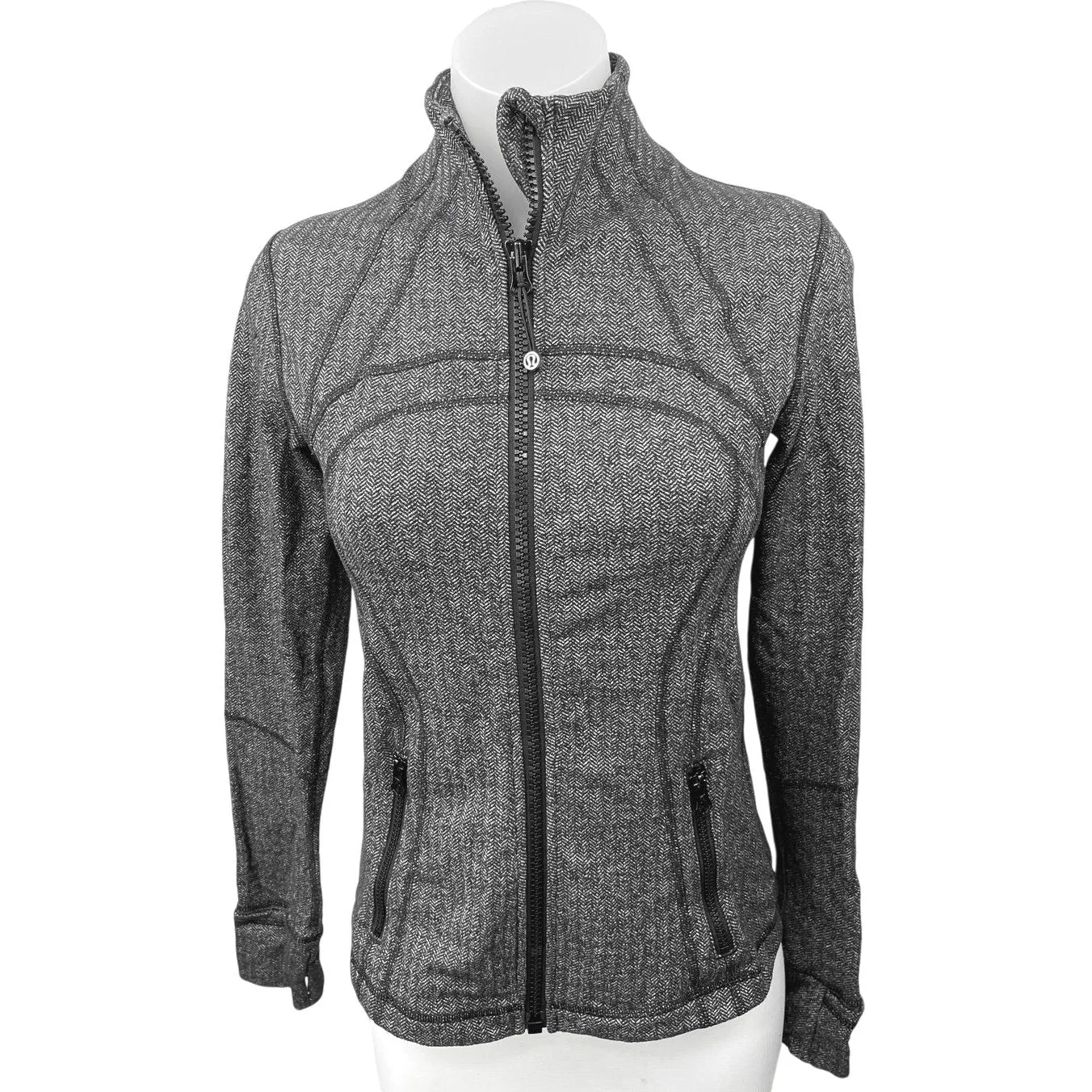 Lululemon Define Women's Gray Herringbone Zip Up High Neck Thumbholes Jacket 6