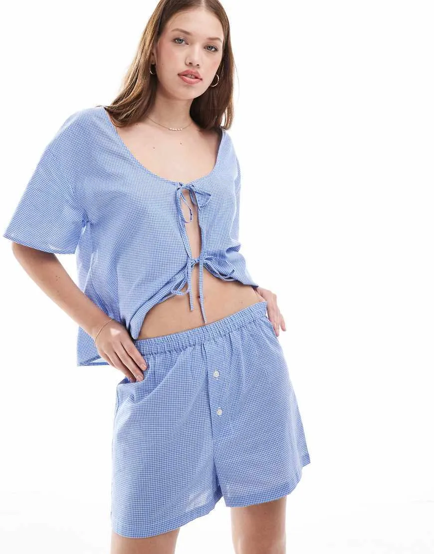 Luna short pyjama boxer short in blue gingham