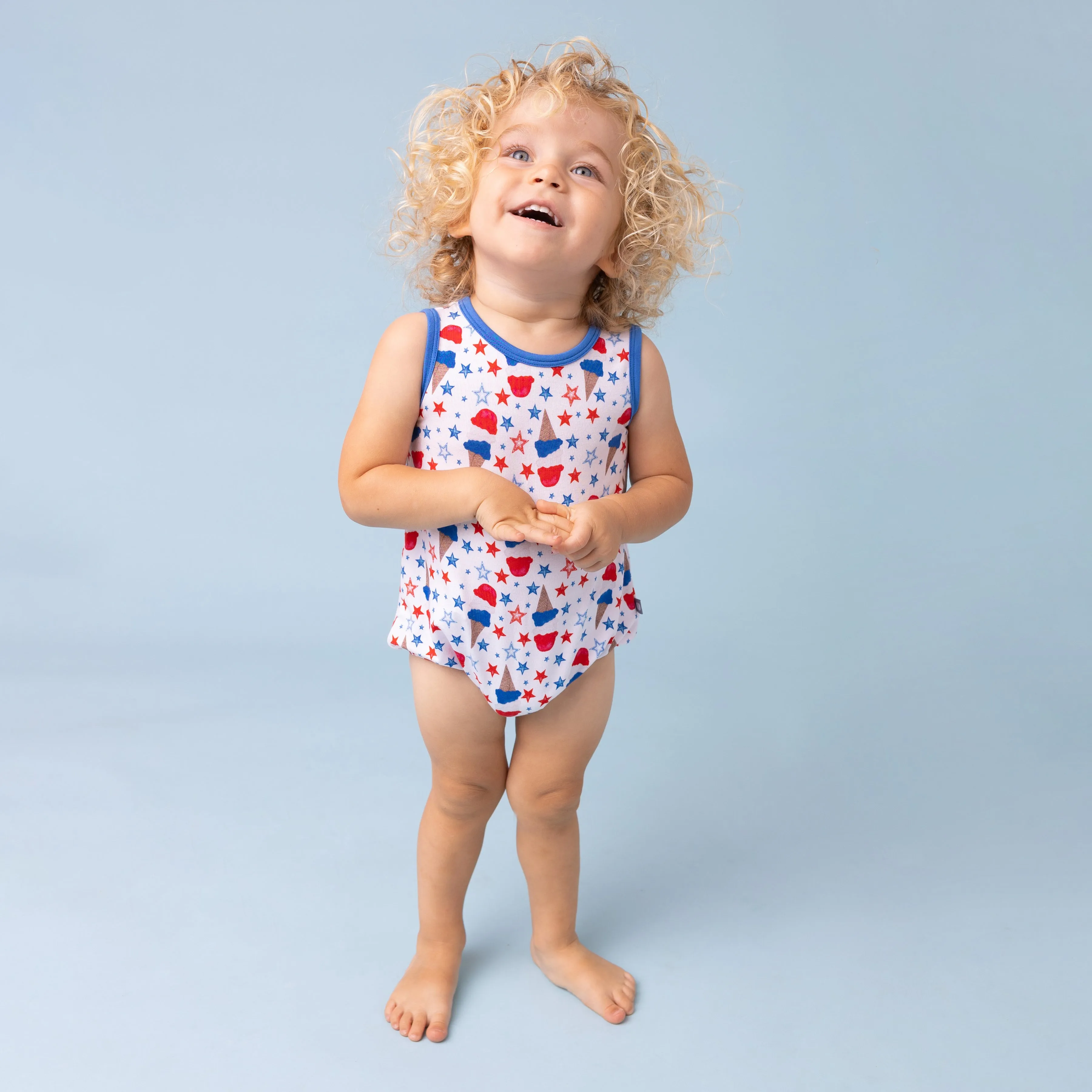 Macaron + Me Sleeveless Bubble Romper - Patriotic Ice Cream