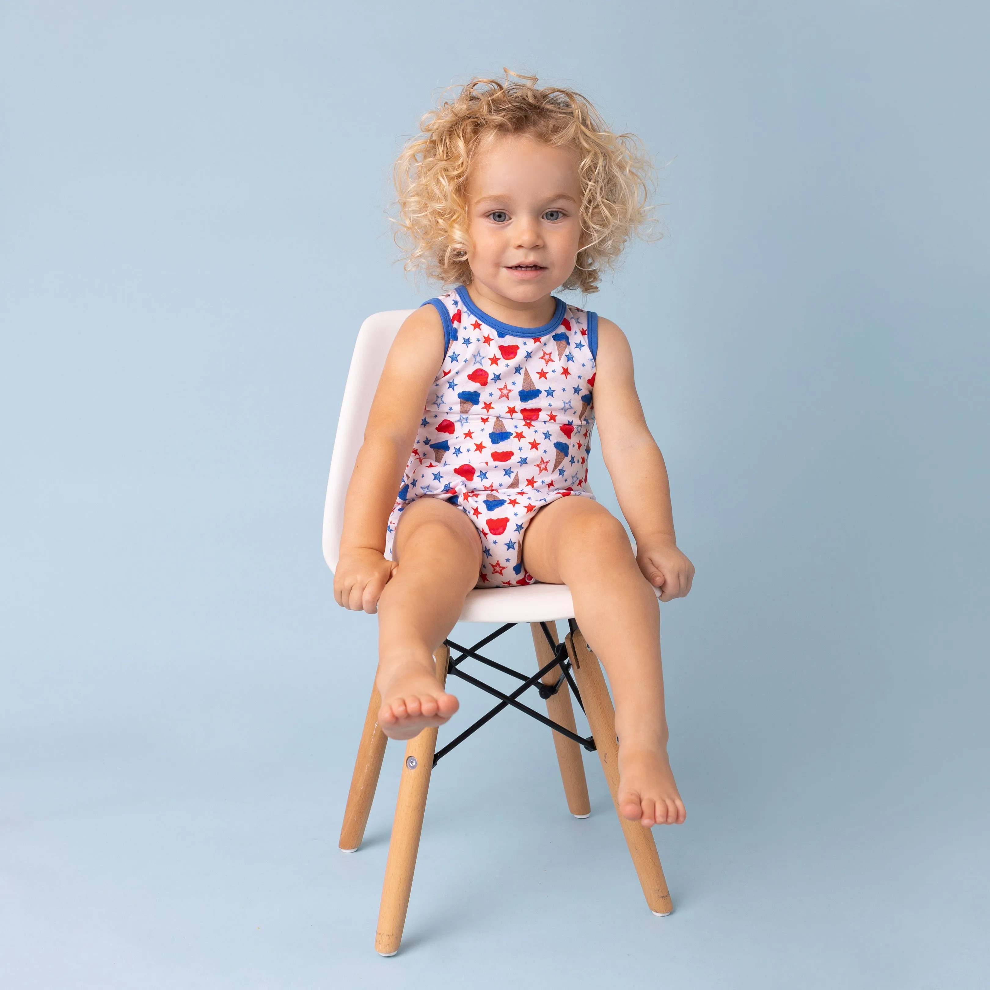 Macaron + Me Sleeveless Bubble Romper - Patriotic Ice Cream