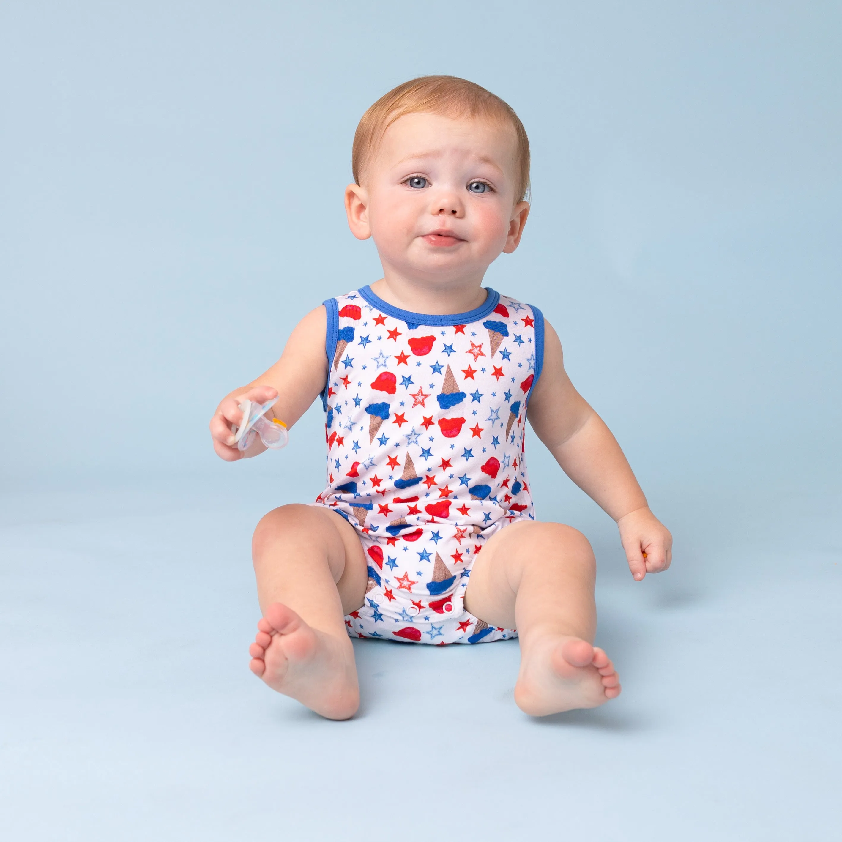 Macaron + Me Sleeveless Bubble Romper - Patriotic Ice Cream