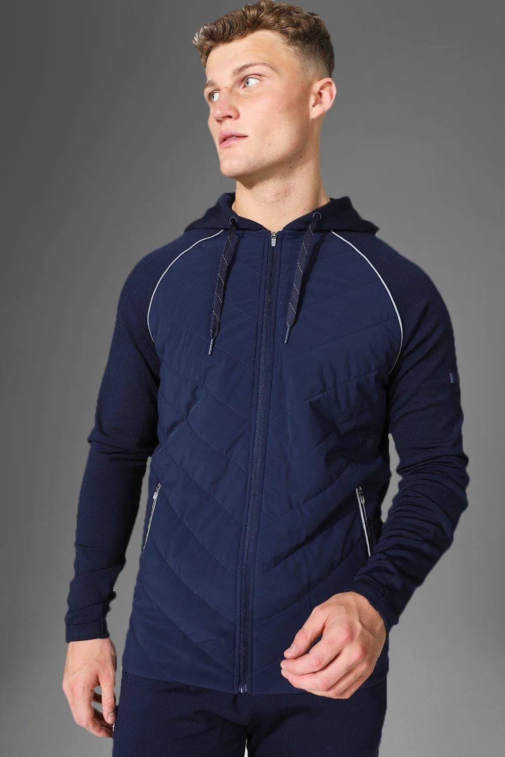 Man Active Gym Quilted Zip Thru Hoodie | boohooMAN UK