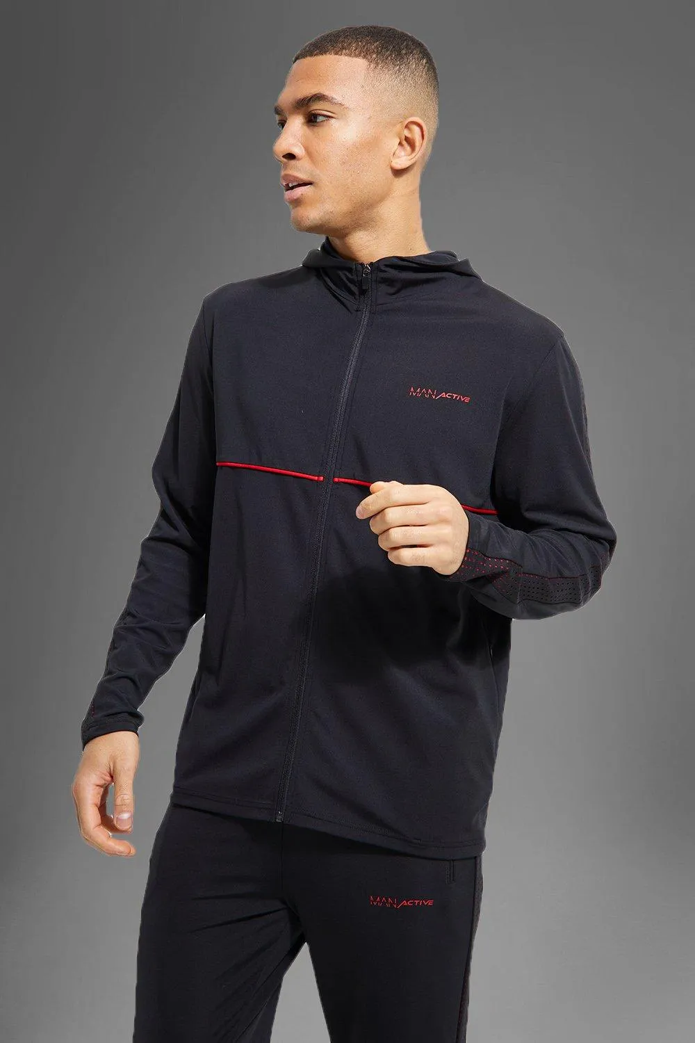 Man Active Mesh Panel Zip Through Hoodie | boohooMAN UK