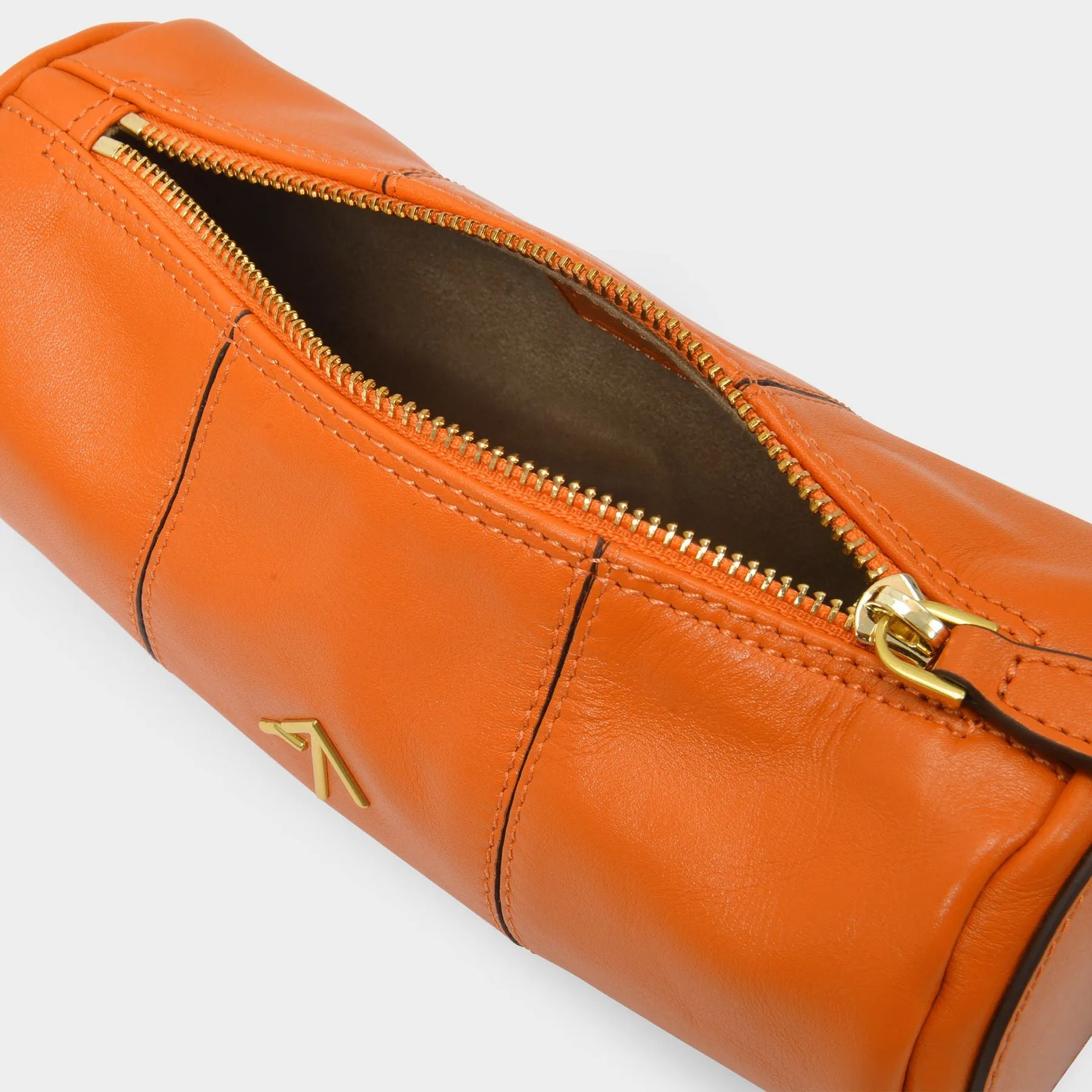 Manu Atelier  Mini Cylinder Bag in Orange Leather