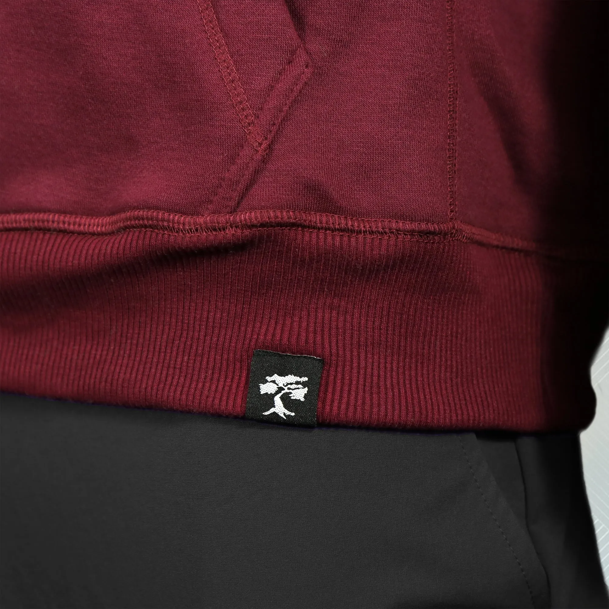 Maroon Unbasic Fleece Stash Pocket Sunset Park Tapered Pullover Hoodie | Fleece Dark Red Hoodie