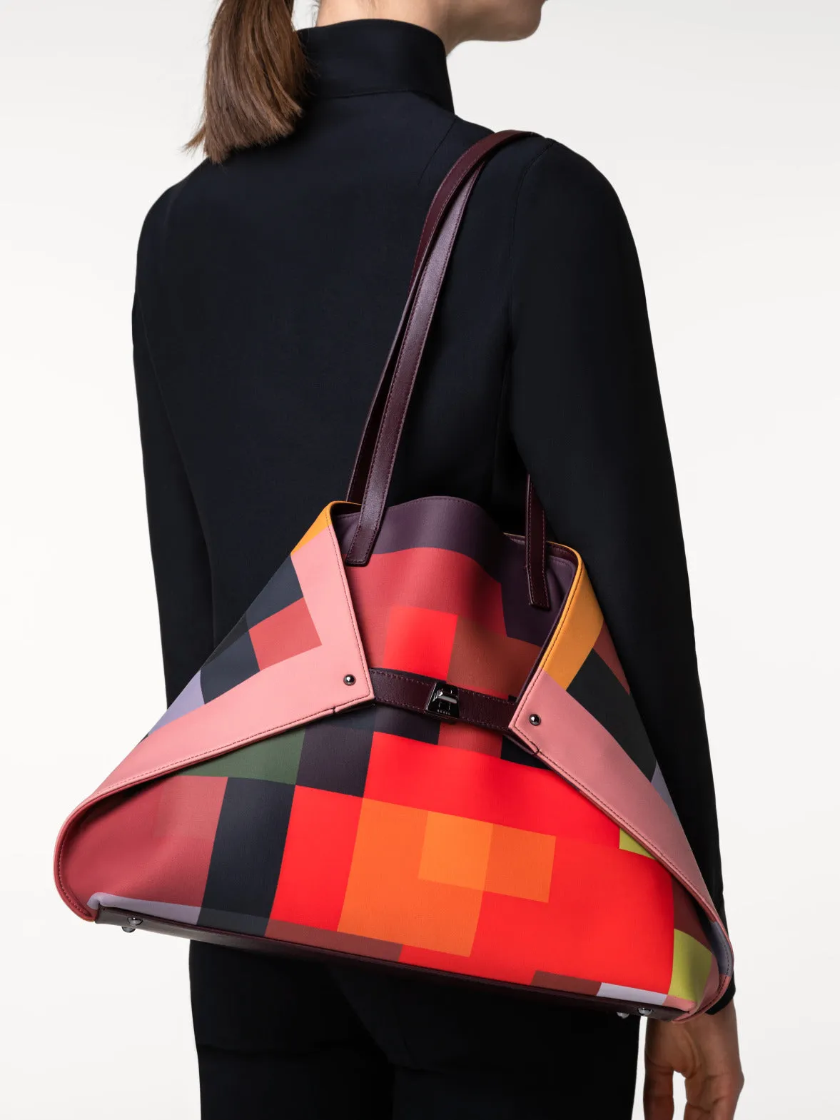 Medium Ai Shoulder Bag in Technical Fabric with Interior Abstract Print