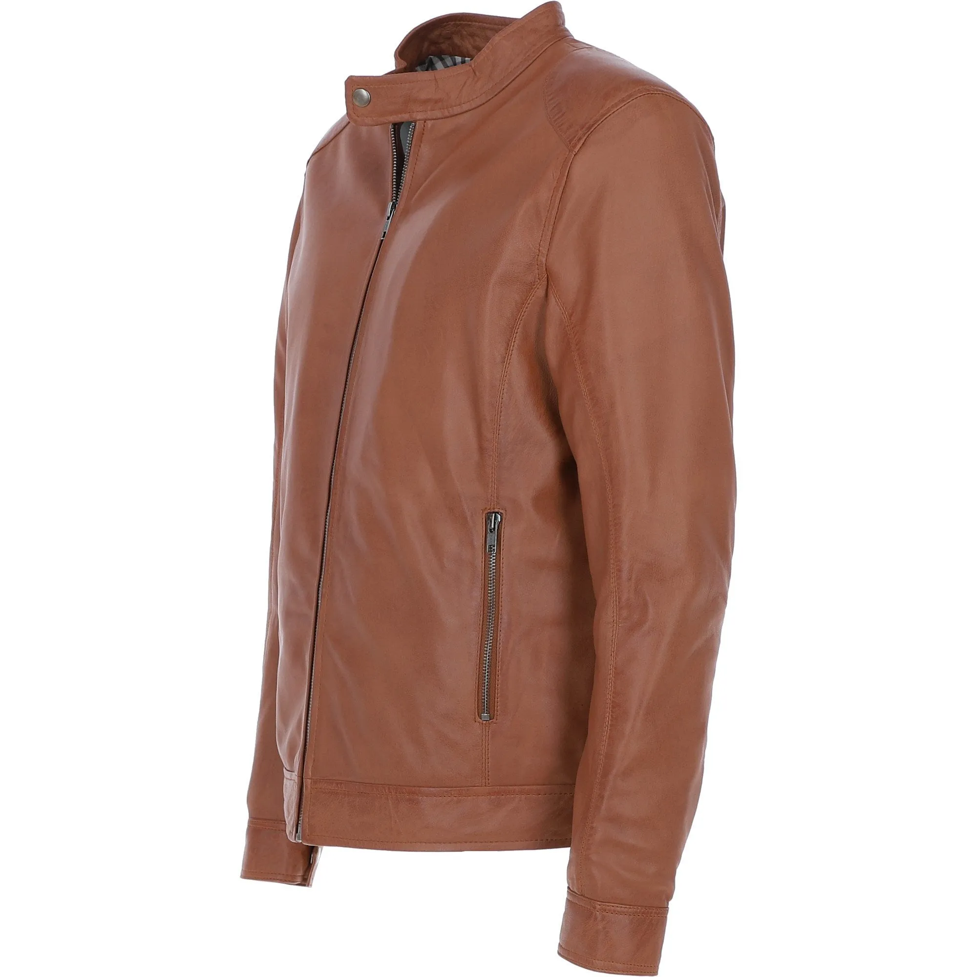 Men's Ashwood Leather Biker Jacket Tan: floyd