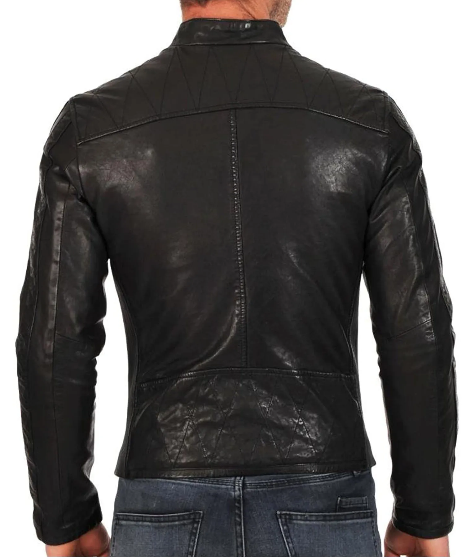 Men's Freddie Asymmetrical Black Cafe Racer Leather Jacket | TLC