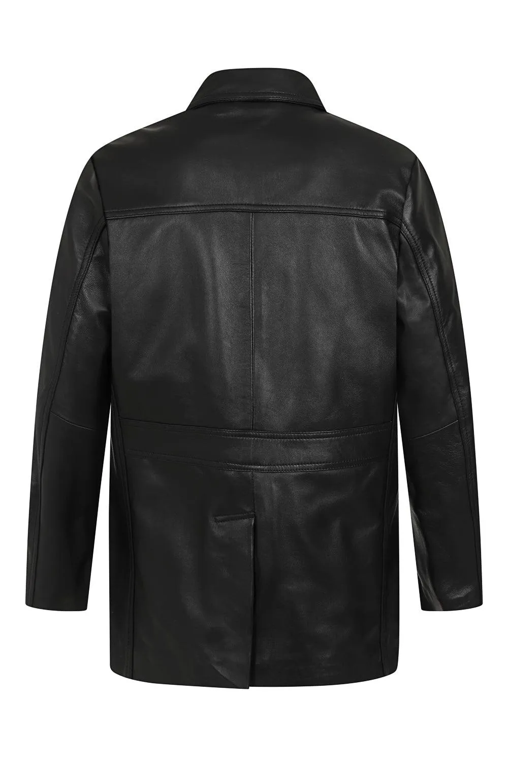 Men's Genuine Black Leather Classic Button Front Jacket - 'STEVE' - 4350