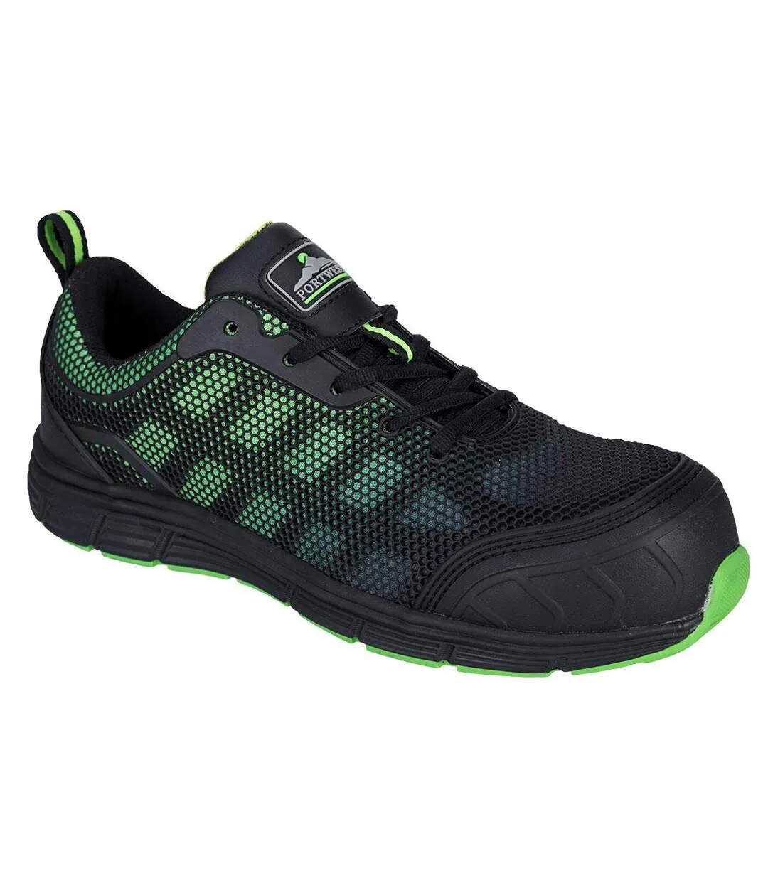 Mens ogwen low cut safety trainers black/green Portwest