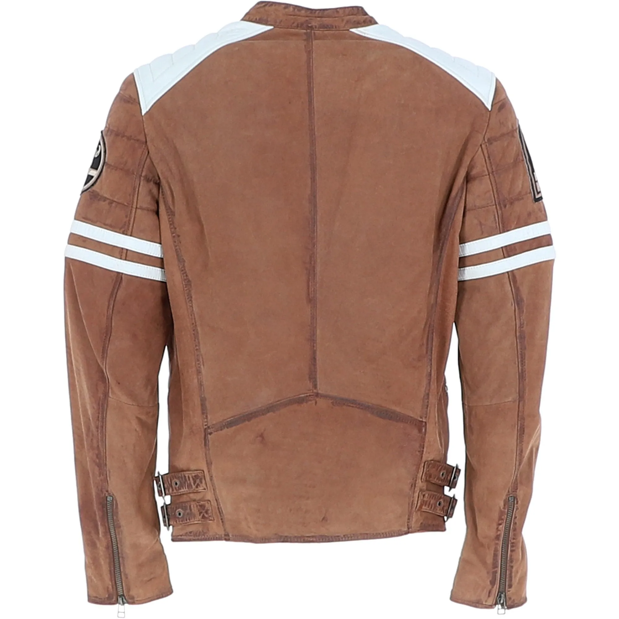 Mens Side Zip Leather Biker Jacket Cognac: M 1132