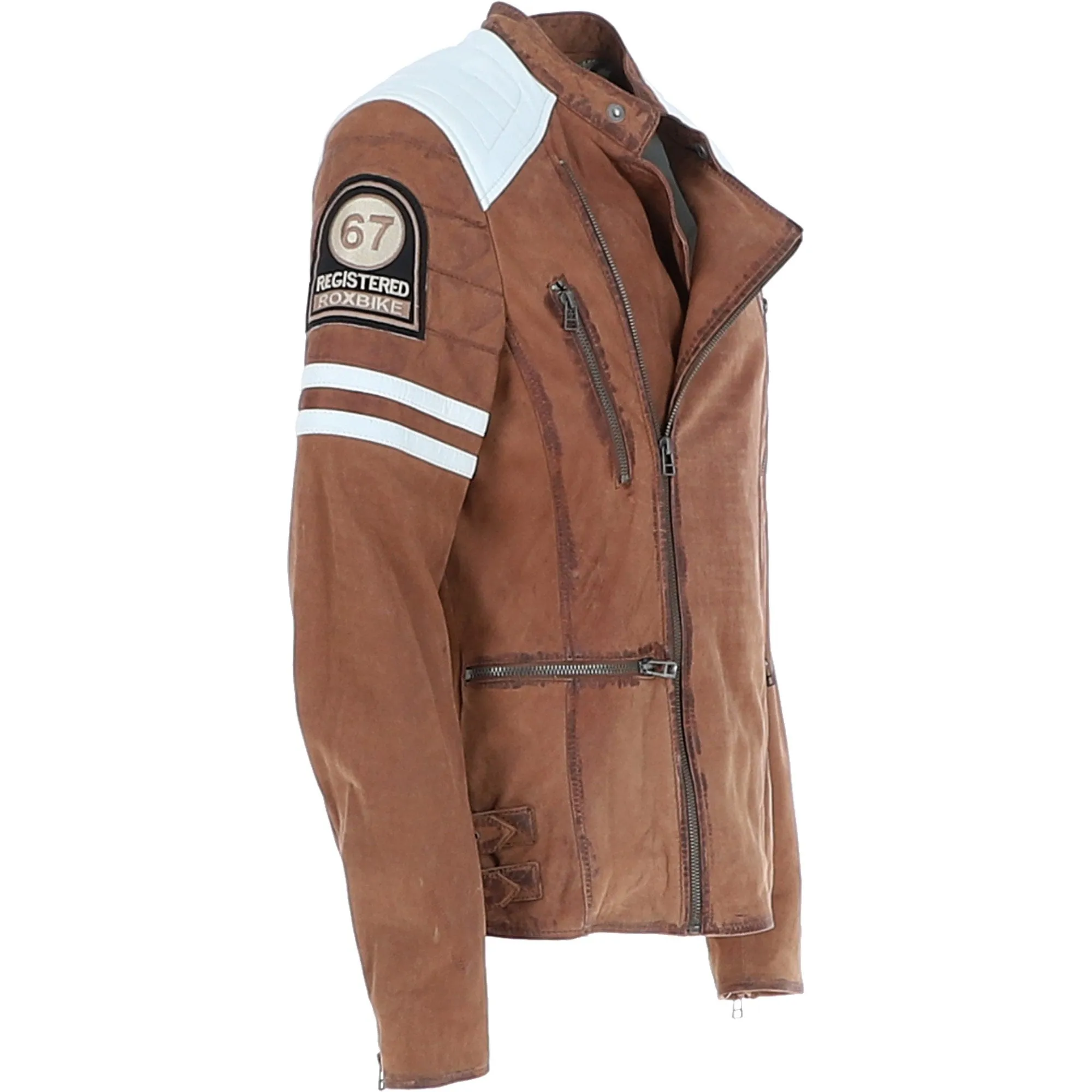 Mens Side Zip Leather Biker Jacket Cognac: M 1132