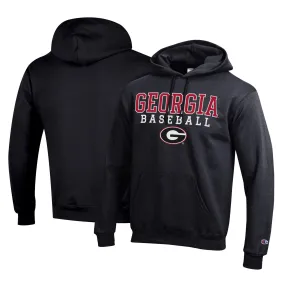 Men's Champion Black Georgia Bulldogs Stack Logo Baseball Powerblend Pullover Hoodie