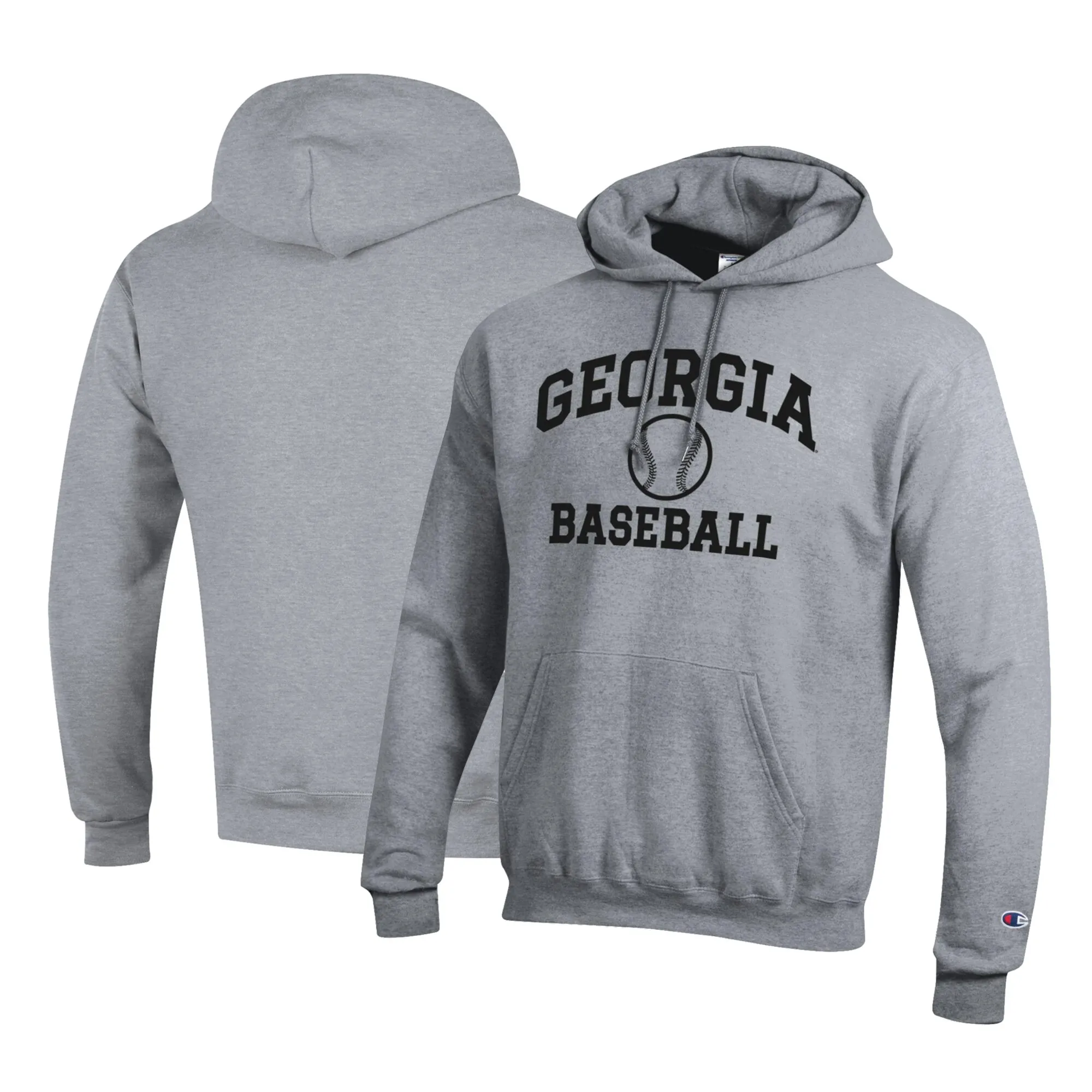 Men's Champion Gray Georgia Bulldogs Icon Baseball Powerblend Pullover Hoodie