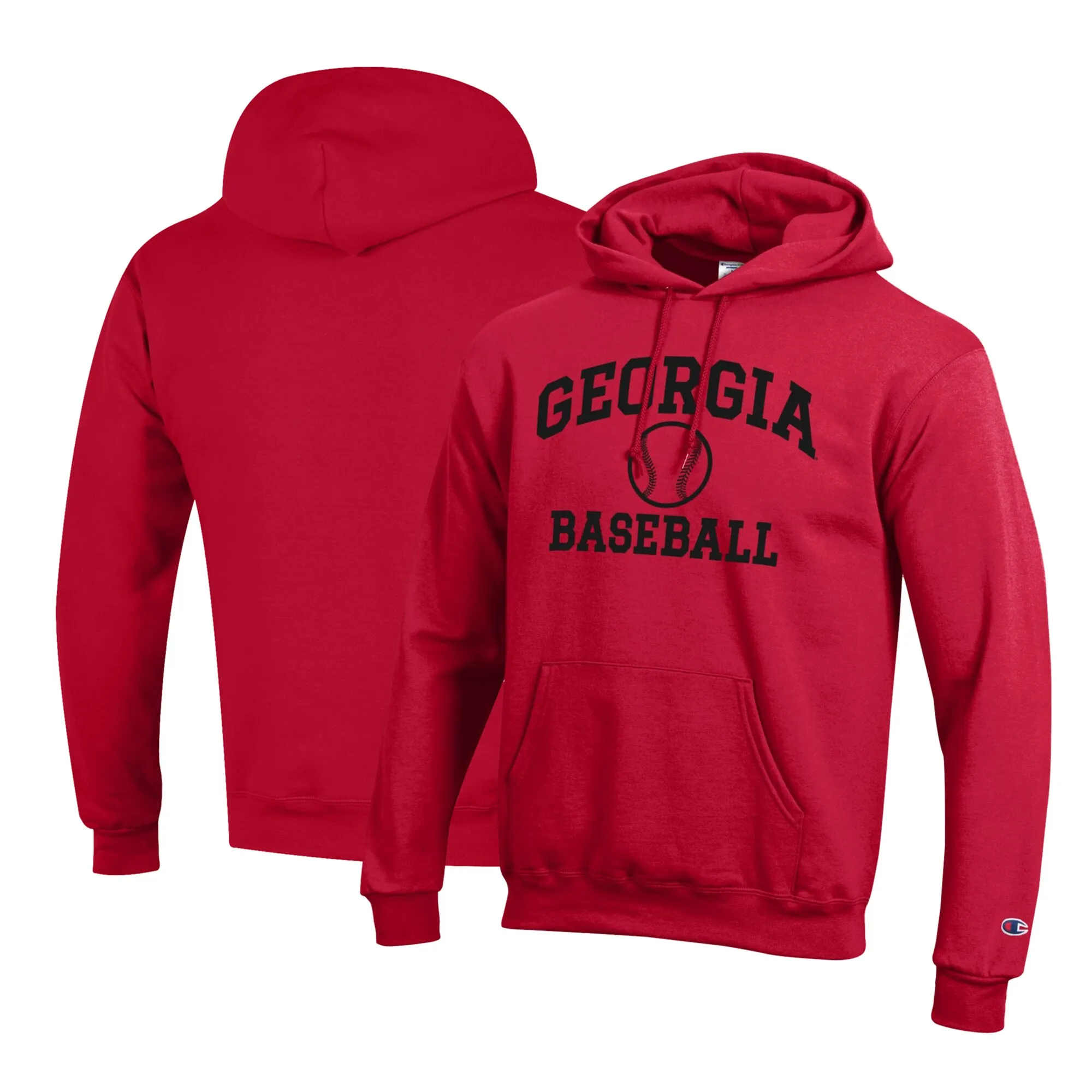 Men's Champion Red Georgia Bulldogs Icon Baseball Powerblend Pullover Hoodie