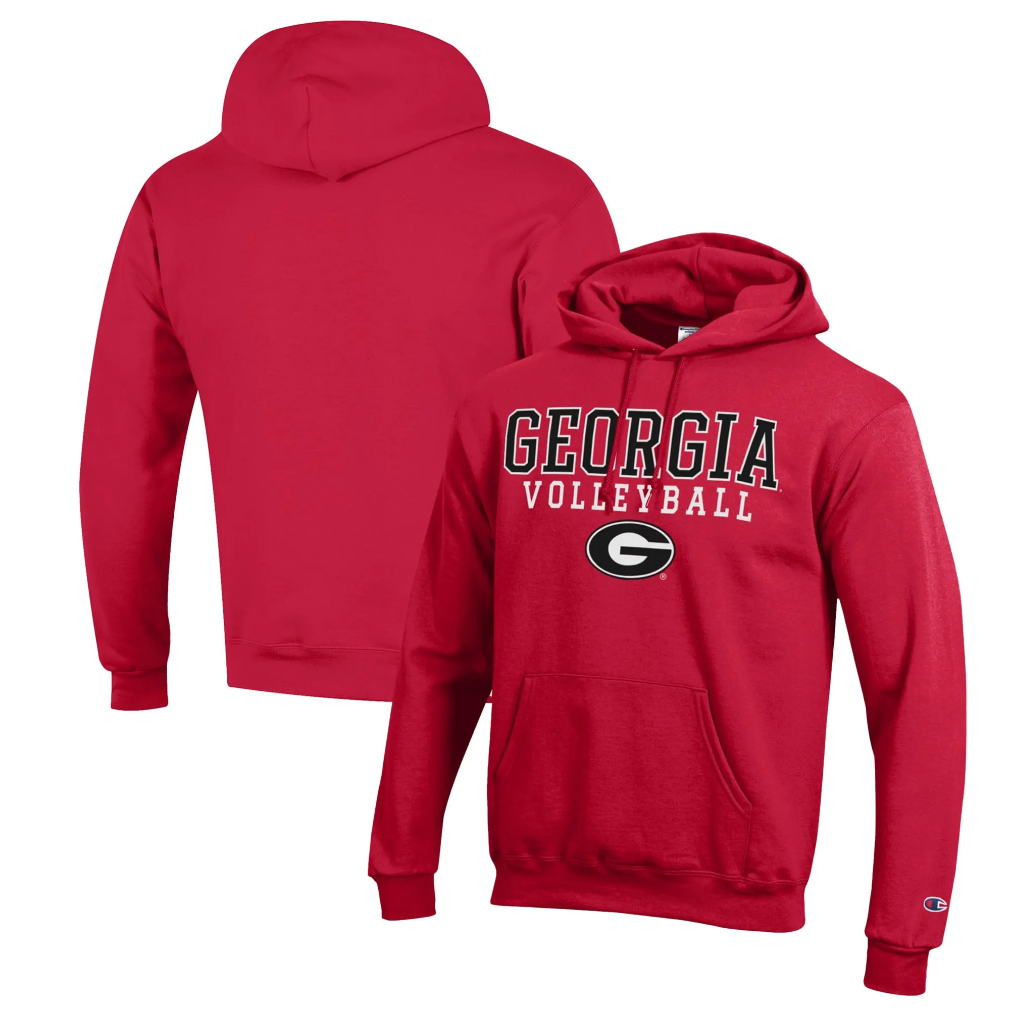 Men's Champion Red Georgia Bulldogs Stack Logo Volleyball Powerblend Pullover Hoodie