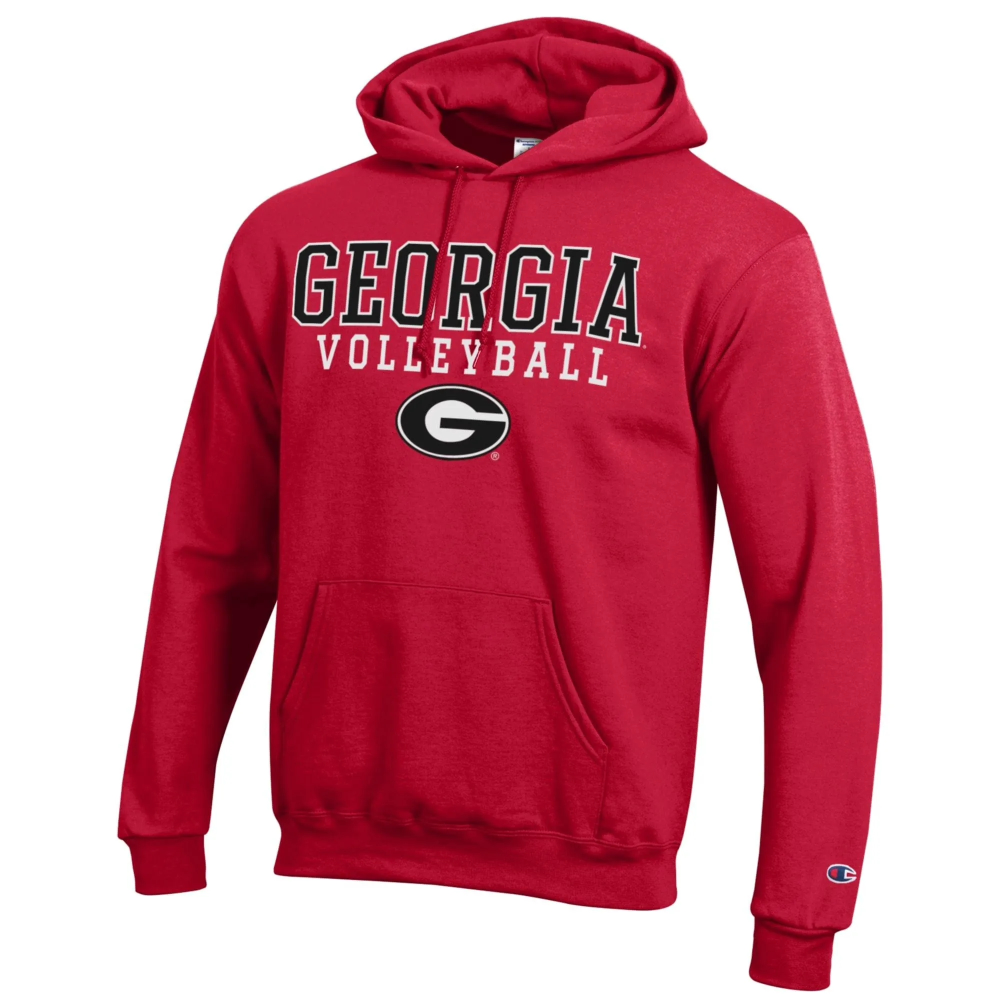 Men's Champion Red Georgia Bulldogs Stack Logo Volleyball Powerblend Pullover Hoodie