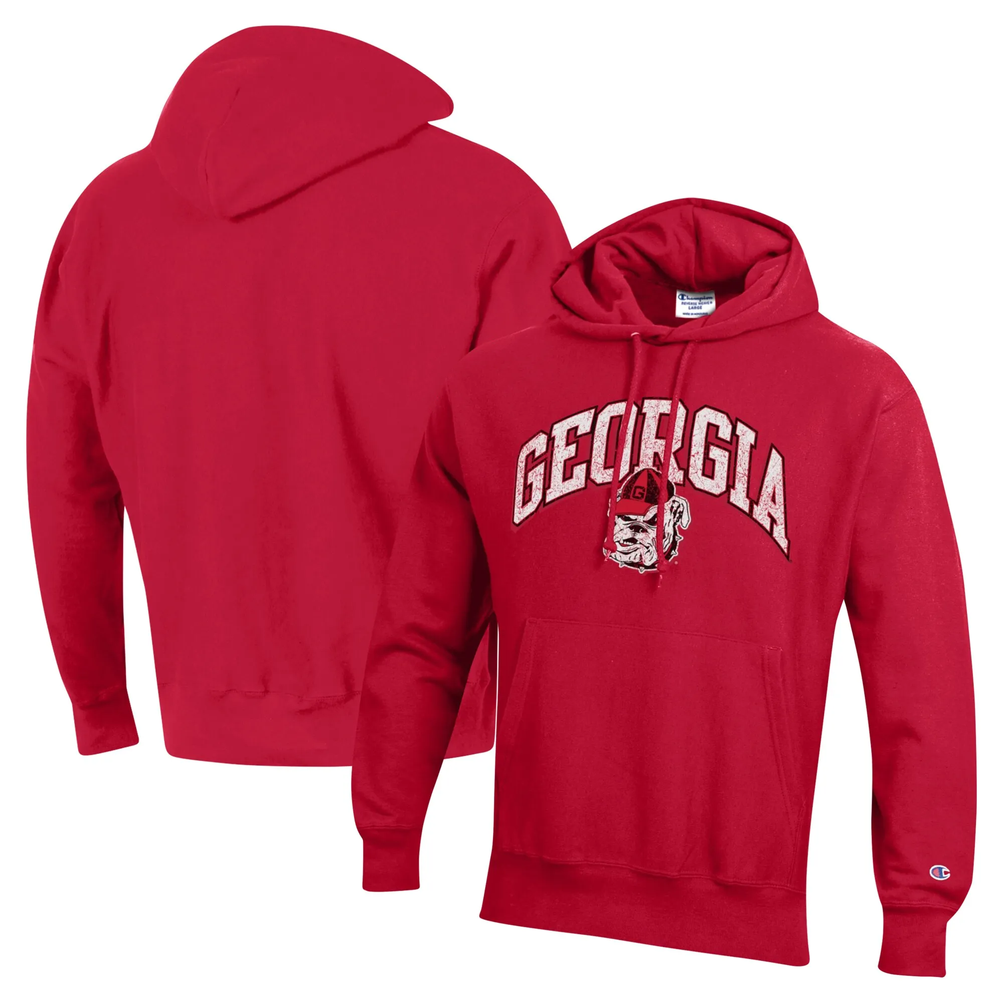 Men's Champion Red Georgia Bulldogs Vault Late Night Reverse Weave Pullover Hoodie