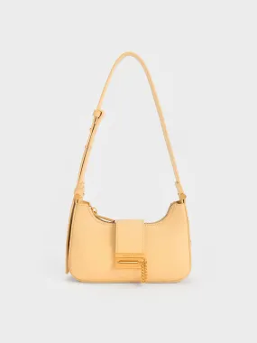 Metallic Accent Belted Bag - Beige