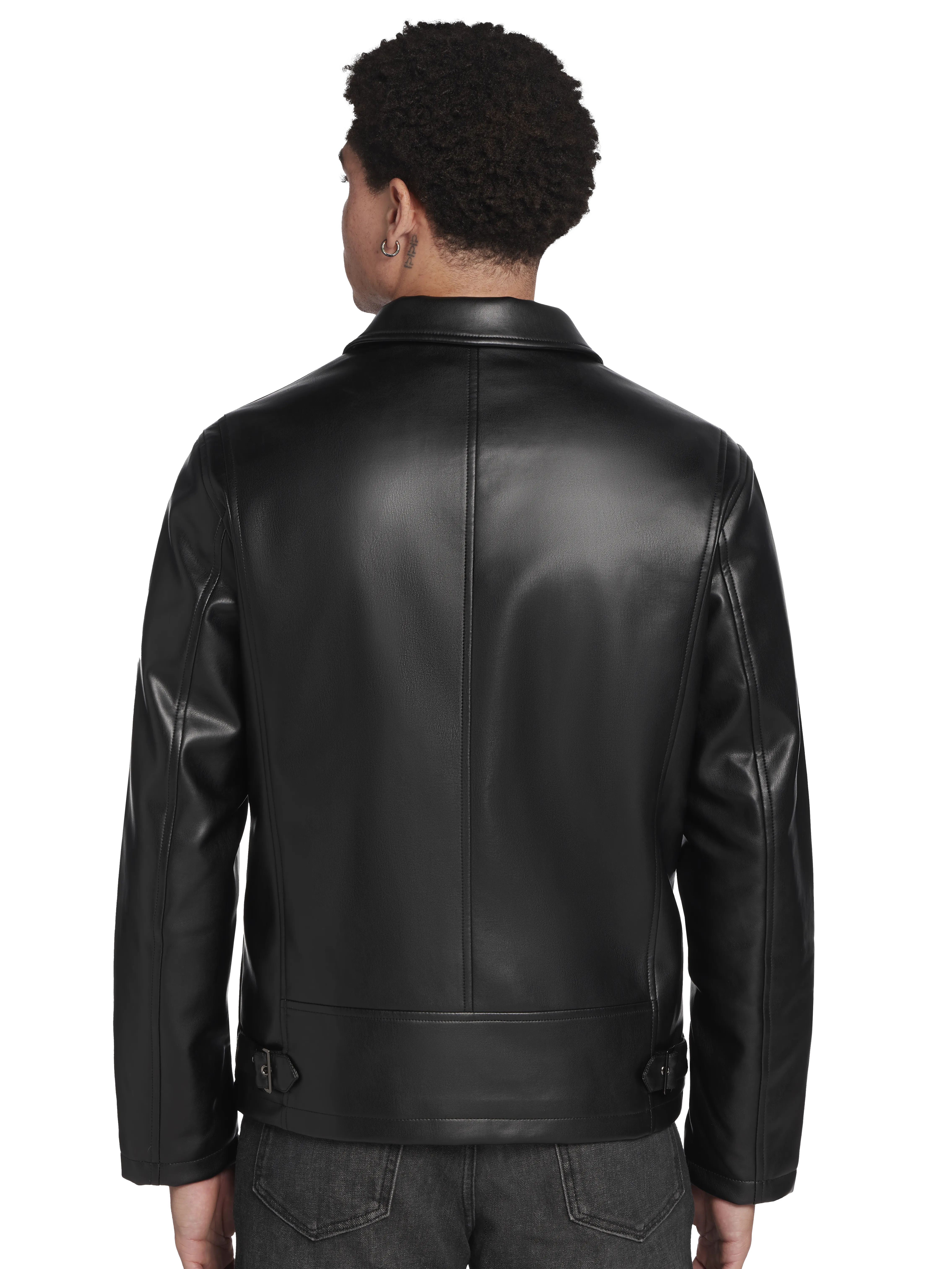 Modern Fit Polished Faux Leather Bomber Jacket