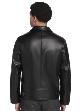 Modern Fit Polished Faux Leather Bomber Jacket