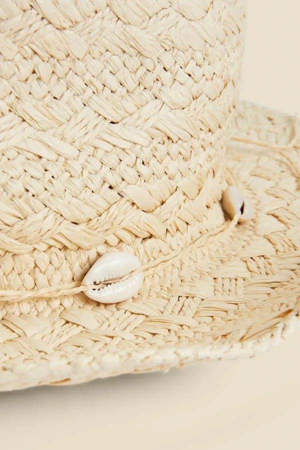 Natural Straw Western Hat With Shell Trim