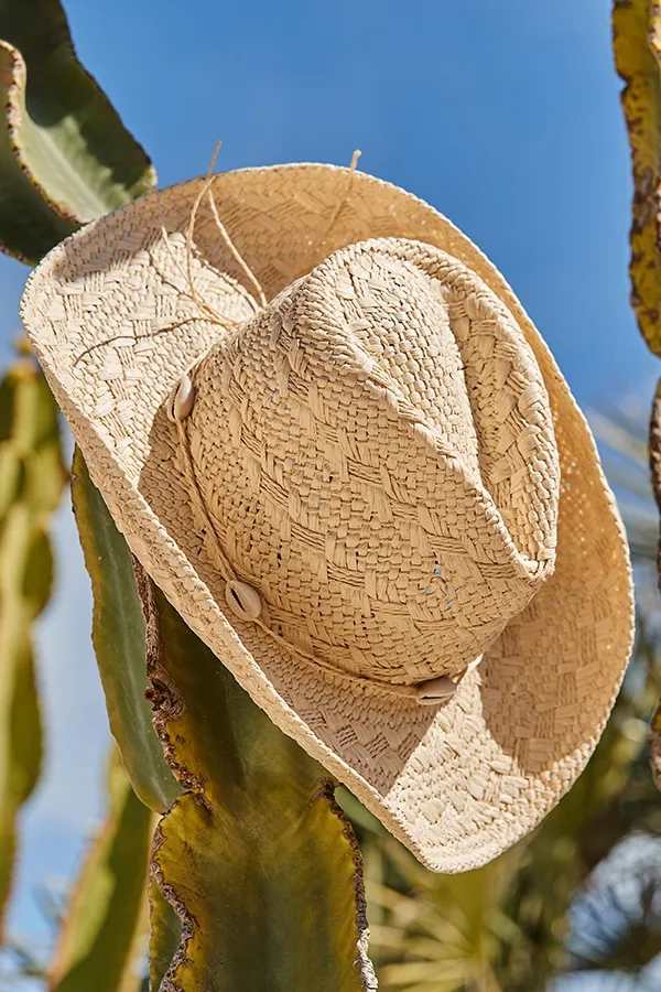 Natural Straw Western Hat With Shell Trim