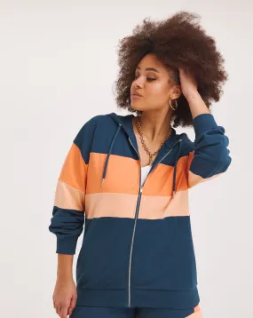 Navy Colour Block Zip Through Hoodie | Simply Be