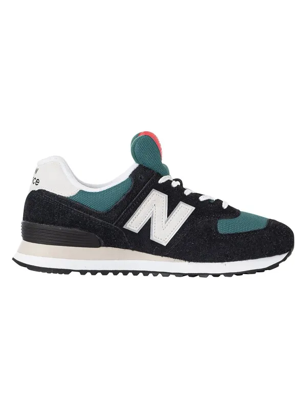 New Balance 574 Suede Trainers - Black/Green