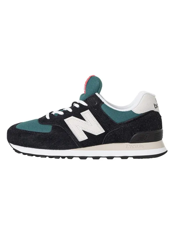 New Balance 574 Suede Trainers - Black/Green