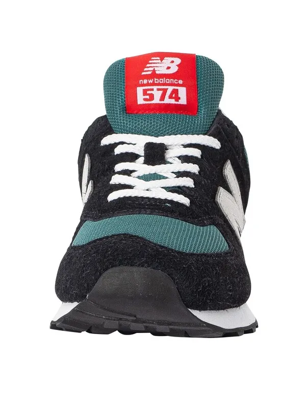 New Balance 574 Suede Trainers - Black/Green