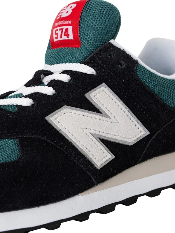 New Balance 574 Suede Trainers - Black/Green