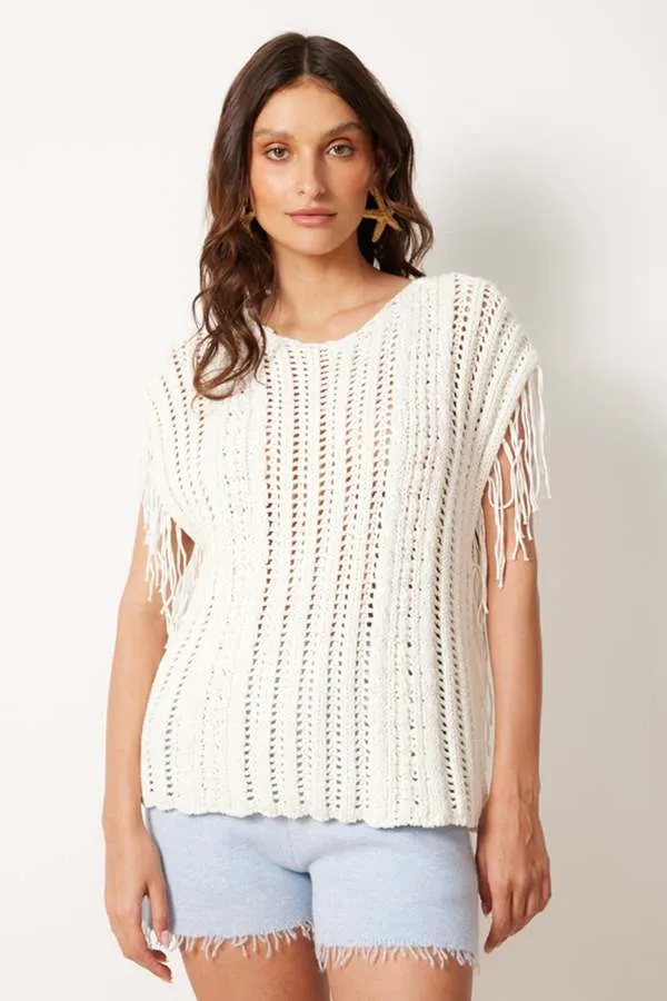 NotShy Cotton Fringe Knit Vest - Ecru