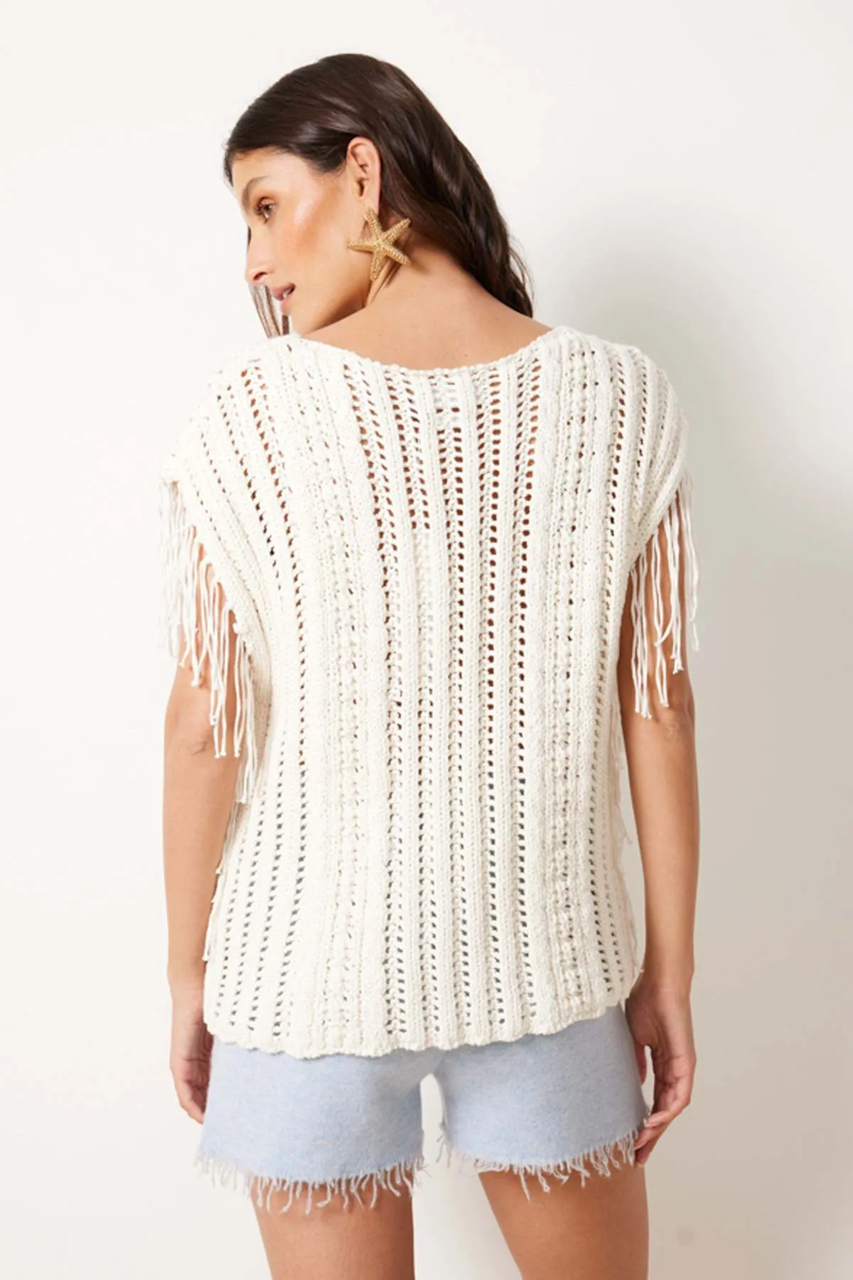 NotShy Cotton Fringe Knit Vest - Ecru