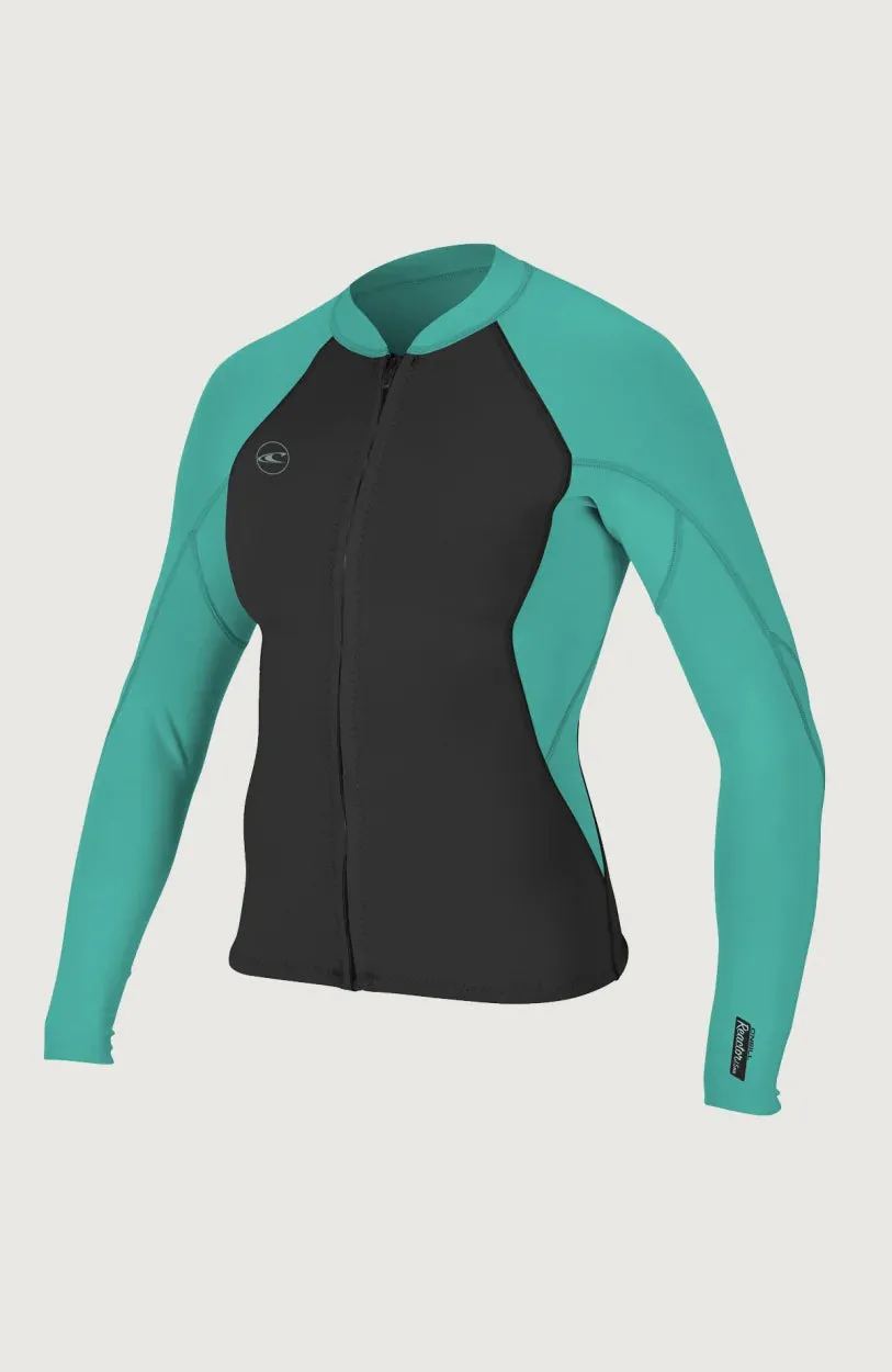 O'NEILL WOMEN REACTOR-2 1.5MM FRONT ZIP WETSUIT JACKET - BLACK/AQUA