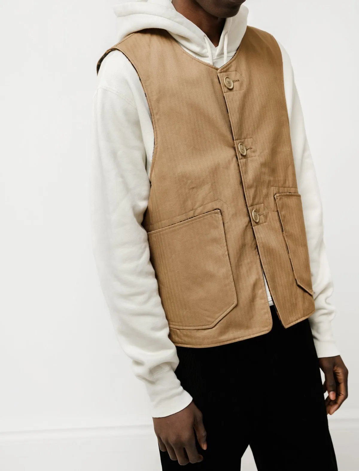 Over Vest in Cotton Herringbone Twill - Brown