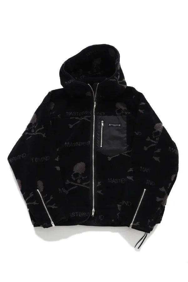 Oversized ALL OVER SKULL LOGO Sherpa Zip Up Hoodie