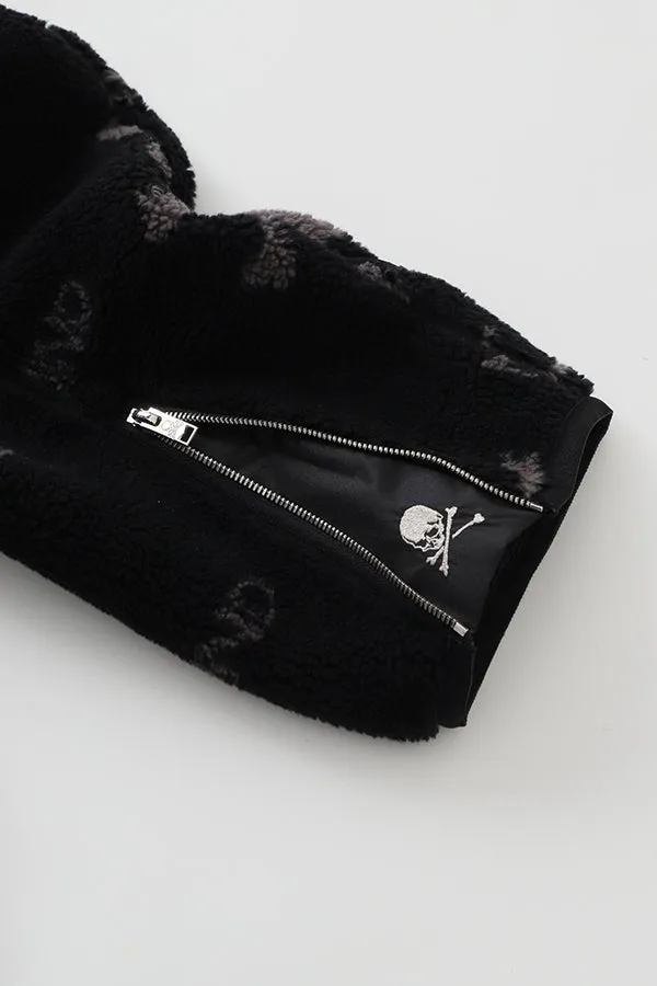 Oversized ALL OVER SKULL LOGO Sherpa Zip Up Hoodie