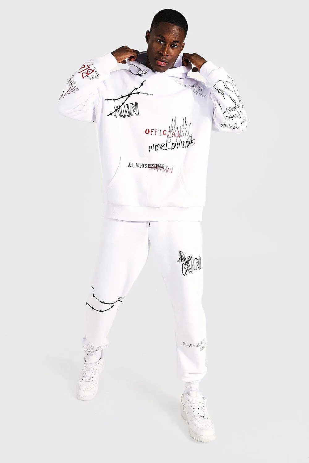 Oversized Graffiti Hooded Tracksuit