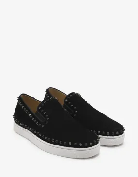 Pik Boat Flat Black Suede Mix Spikes Trainers