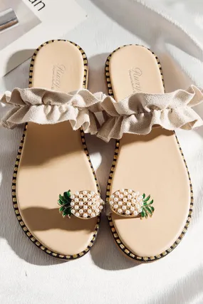 Pineapple Pattern Toe Ring Frill Hem Flip-flop Sandals