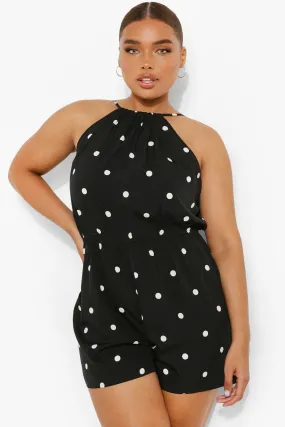 Plus Polka Dot Tie Back Romper