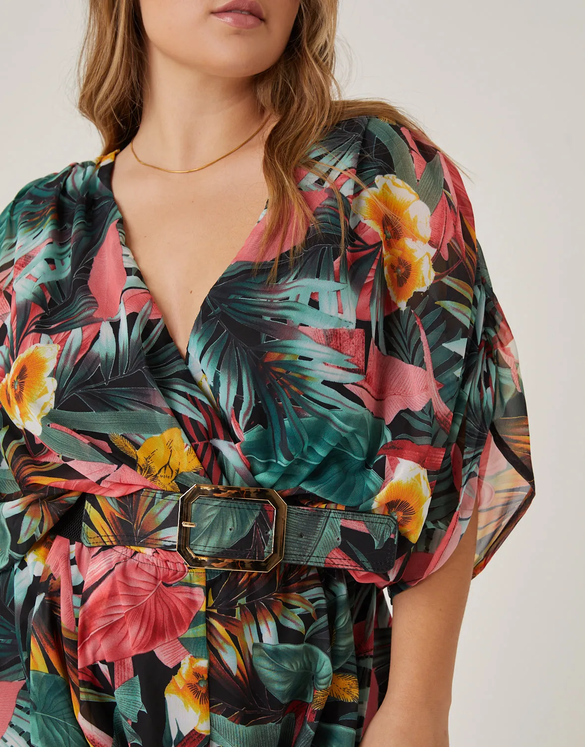 Plus Size Vibrant Tropical Printed Romper